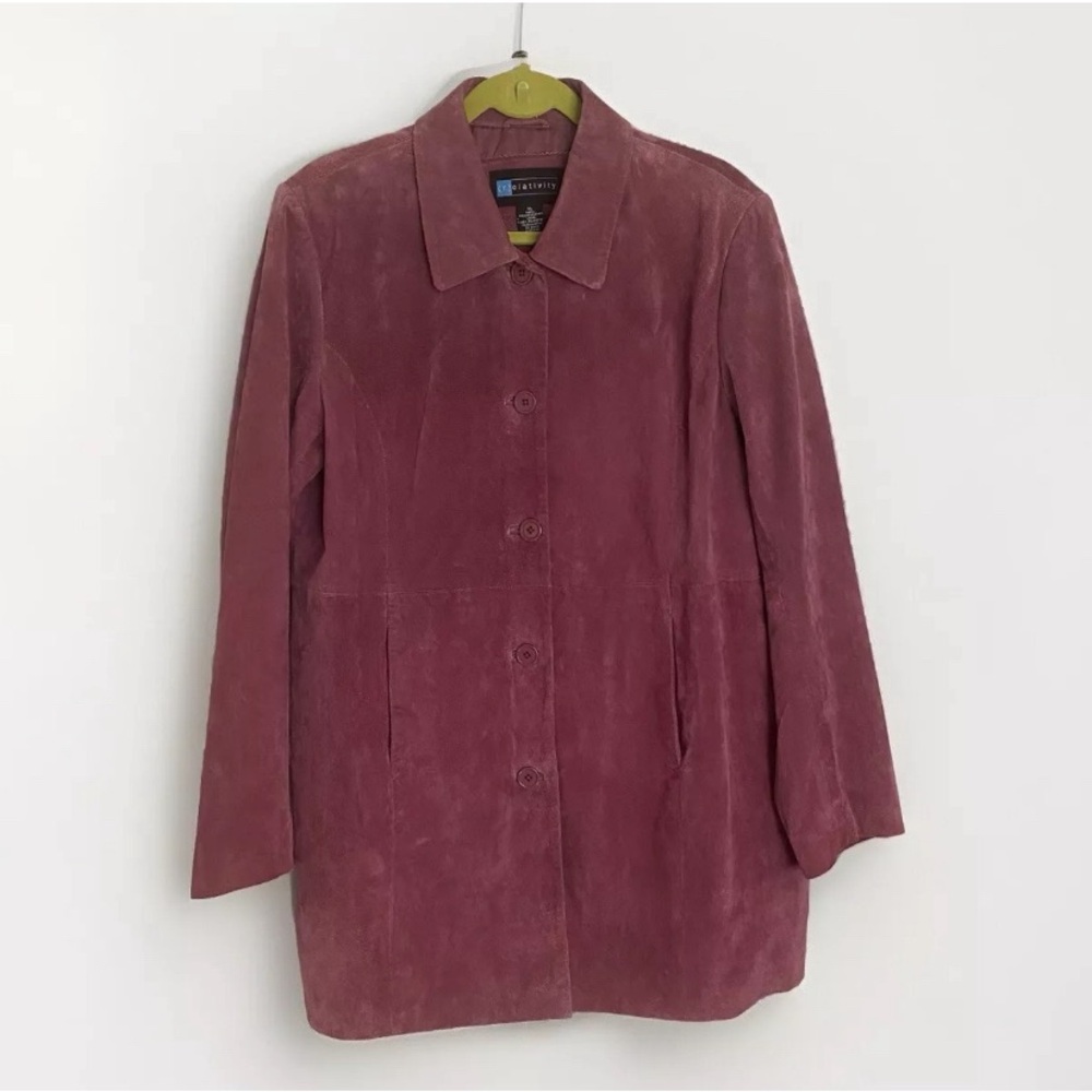 Relativity Suede Leather Jacket Size XL Rose Pink Vintage Y2K Button Down Collar